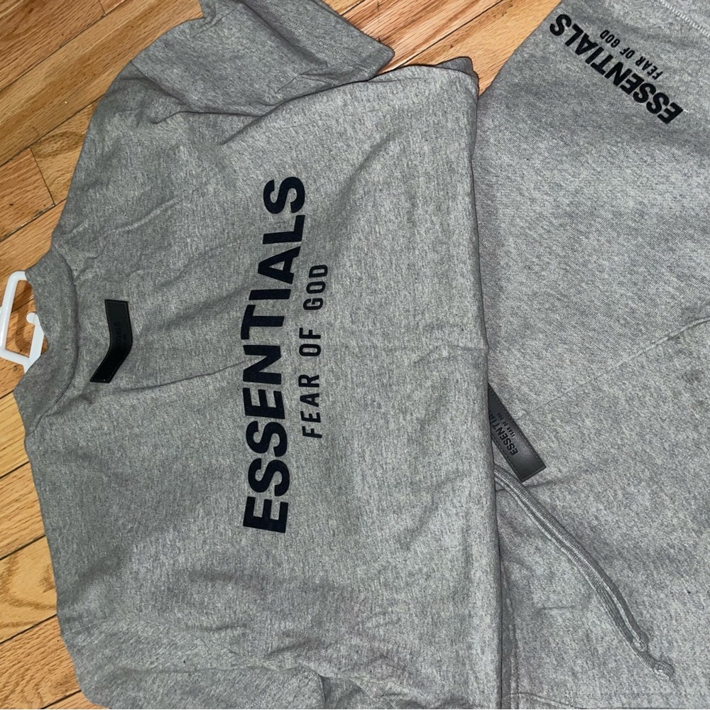 Essentials Fear Of God Kids Dark Oatmeal Sweat Shorts and Shirt